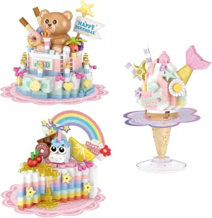 MEIEST 3-Packs Food Building Blocks Model Set,Cute Simulation Dessert Collection Particle Construction Building Bricks Toy,Home Decor (Colorful Dessert)
