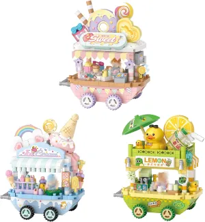 MEIEST 3 Packs Food Stand Cart Building Block Set,Street View Collection Particle Construction Building Bricks Toy,Home Decoration