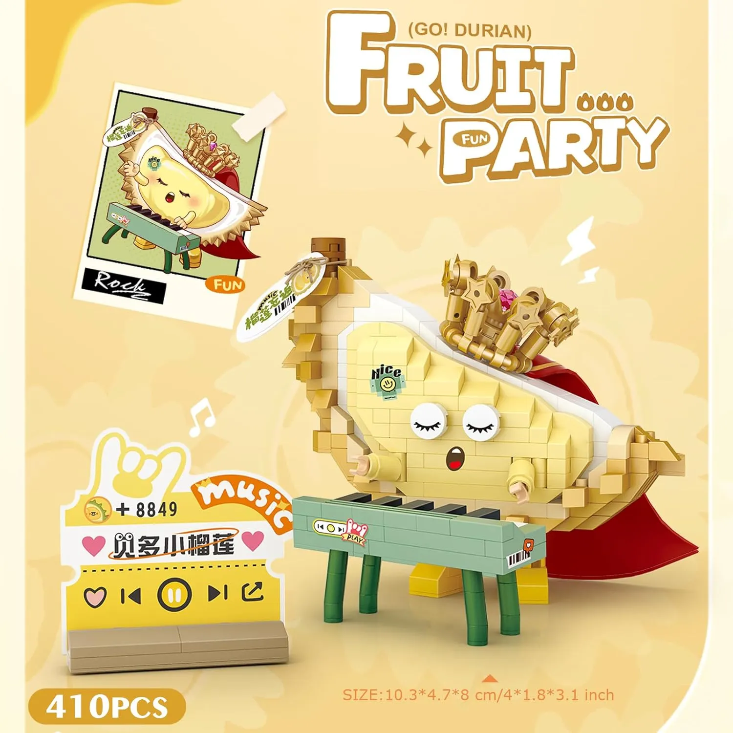 MEIEST Mini Fruit Party Building Blocks Set,Cute Fruit Rock Band Collection Construction Building Bricks Toy,Hip-hop Style Home Decor (4 in 1)