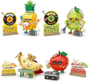MEIEST Mini Fruit Party Building Blocks Set,Cute Fruit Rock Band Collection Construction Building Bricks Toy,Hip-hop Style Home Decor (4 in 1)