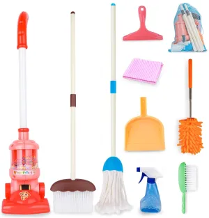 Meland Kids Cleaning Set - 8Pcs Toddler Broom and Toy Vacuum Cleaner, Pretend Play Children House Cleaning Toys, Christmas Birthday Gift for Girls and Boys