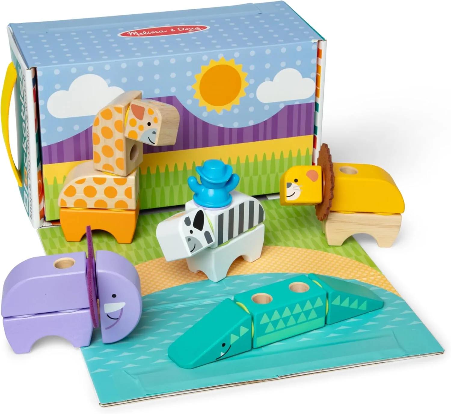 Melissa & Doug Blockables™ Safari Snap and Play, Mix and Match Connectable Wooden Building Blocks Play Set Toy for Preschool Boys and Girls (34 Pcs)