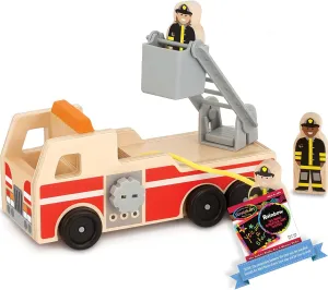 Melissa & Doug Wooden Fire Truck & 1 Scratch Art Mini-Pad Bundle (09391)