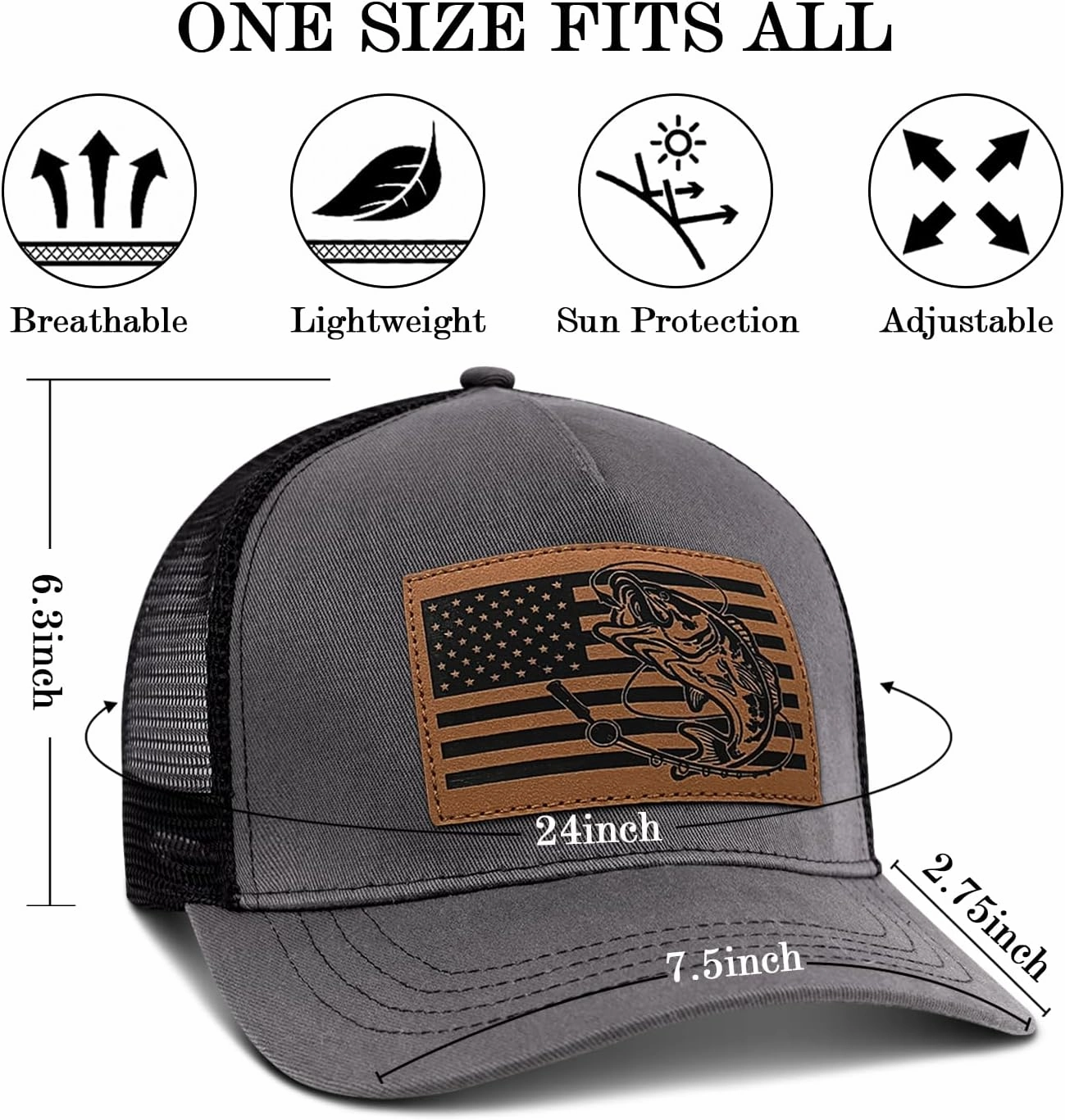 Men's Fishing Hat Father's Day Birthday Gifts for Dad Husband Grandpa, Leather Pattern Fishing Trucker Hat for Men