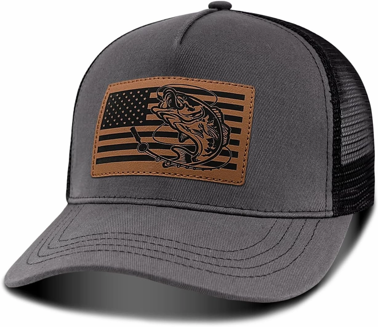 Men's Fishing Hat Father's Day Birthday Gifts for Dad Husband Grandpa, Leather Pattern Fishing Trucker Hat for Men