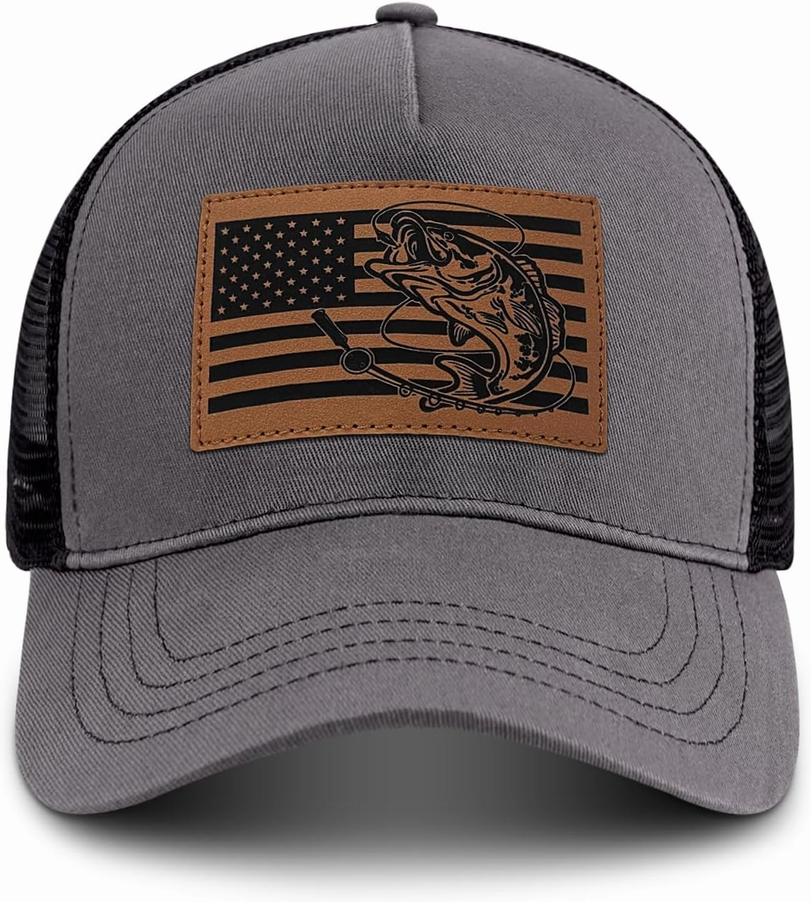 Men's Fishing Hat Father's Day Birthday Gifts for Dad Husband Grandpa, Leather Pattern Fishing Trucker Hat for Men