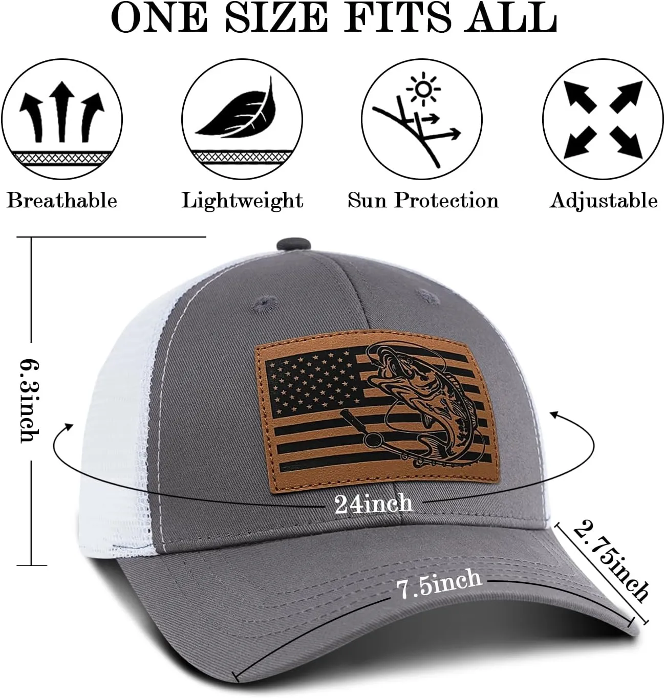 Men's Fishing Hat Father's Day Birthday Gifts for Dad Husband Grandpa, Leather Pattern Fishing Trucker Hat for Men