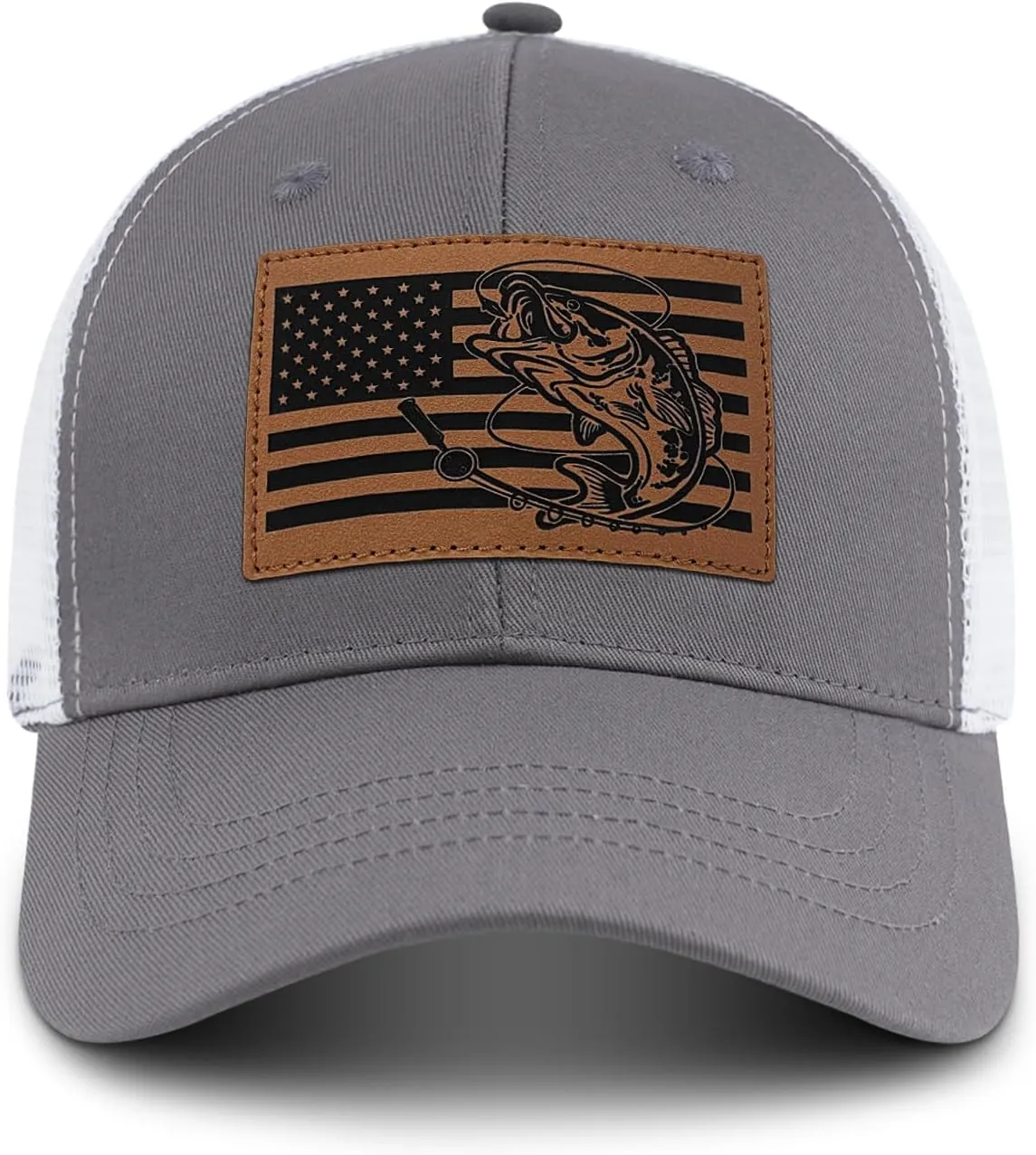 Men's Fishing Hat Father's Day Birthday Gifts for Dad Husband Grandpa, Leather Pattern Fishing Trucker Hat for Men