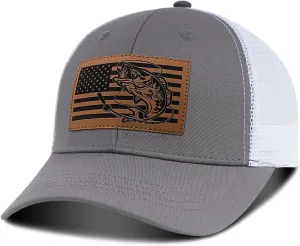 Men's Fishing Hat Father's Day Birthday Gifts for Dad Husband Grandpa, Leather Pattern Fishing Trucker Hat for Men