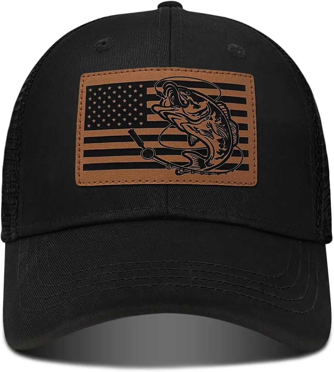 Men's Fishing Hat Father's Day Birthday Gifts for Dad Husband Grandpa, Leather Pattern Fishing Trucker Hat for Men
