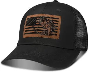 Men's Fishing Hat Father's Day Birthday Gifts for Dad Husband Grandpa, Leather Pattern Fishing Trucker Hat for Men