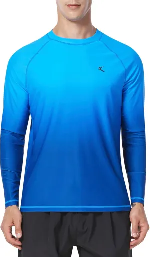 Mens Rash Guard UPF 50  Swim Shirts UV Sun Protection T-Shirt Quick Dry Long Sleeve Beach Shirts for Fishing
