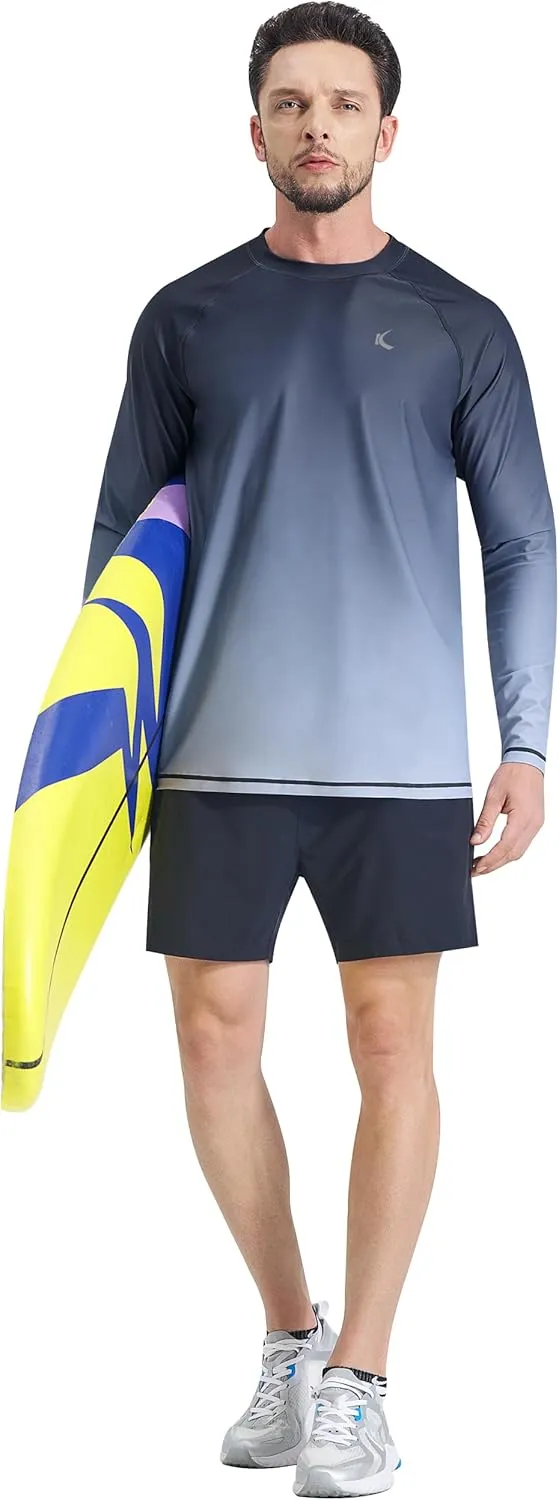 Mens Rash Guard UPF 50  Swim Shirts UV Sun Protection T-Shirt Quick Dry Long Sleeve Beach Shirts for Fishing