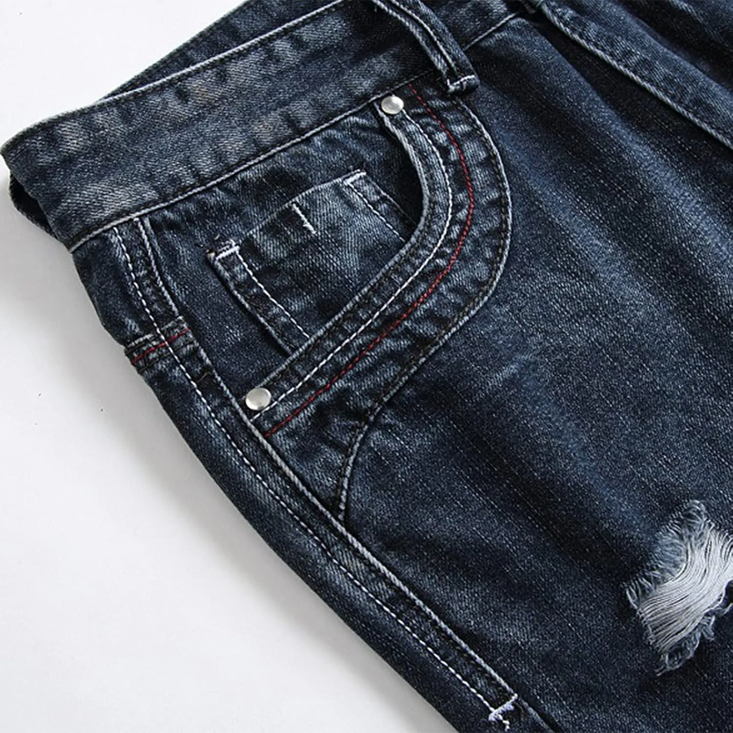 Men's Ripped Jeans Casual Stretch Button Zipper Pants with Pockets Relaxed Fit Denim Pants Boys Trendy Streetwear Jeans