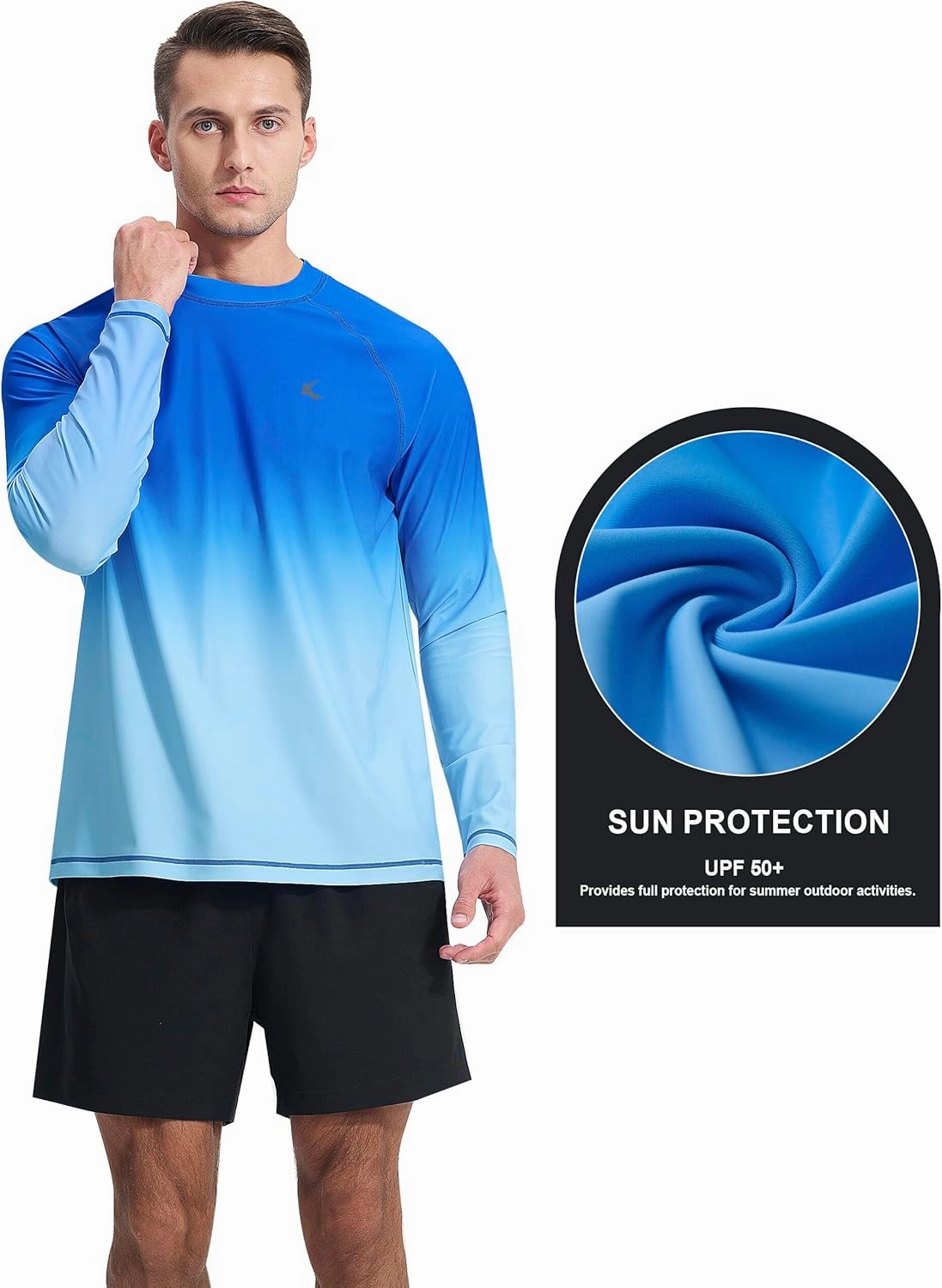Mens Rash Guard UPF 50  Swim Shirts UV Sun Protection T-Shirt Quick Dry Long Sleeve Beach Shirts for Fishing