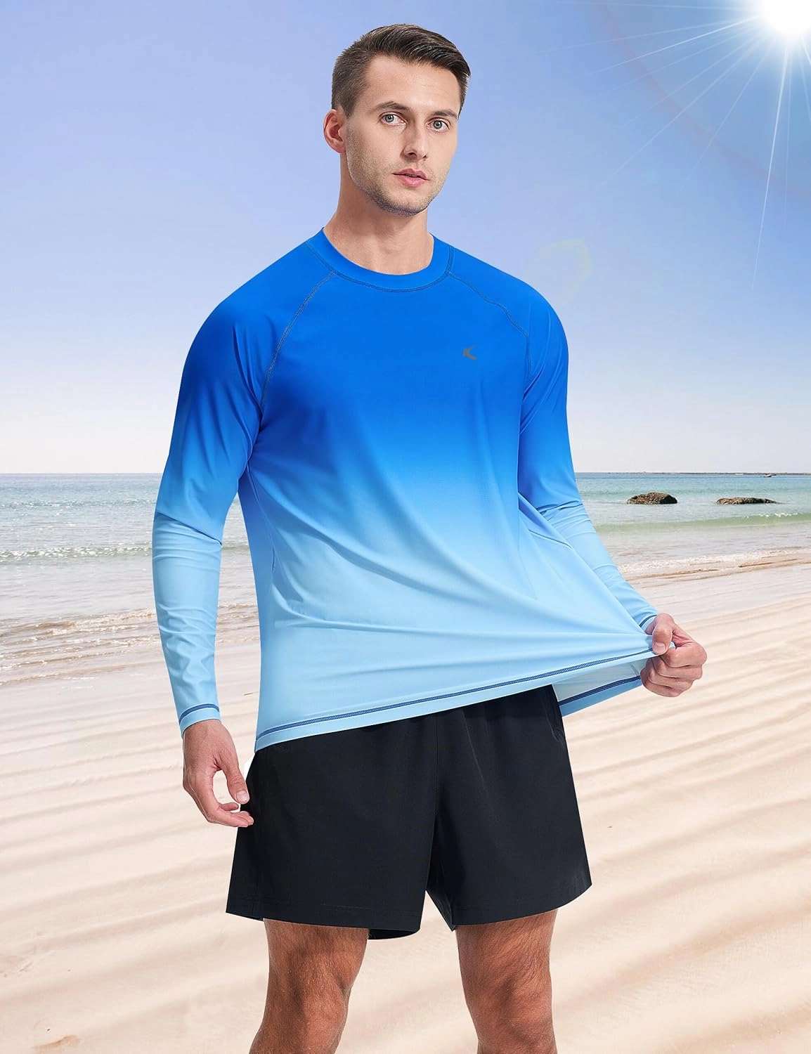 Mens Rash Guard UPF 50  Swim Shirts UV Sun Protection T-Shirt Quick Dry Long Sleeve Beach Shirts for Fishing