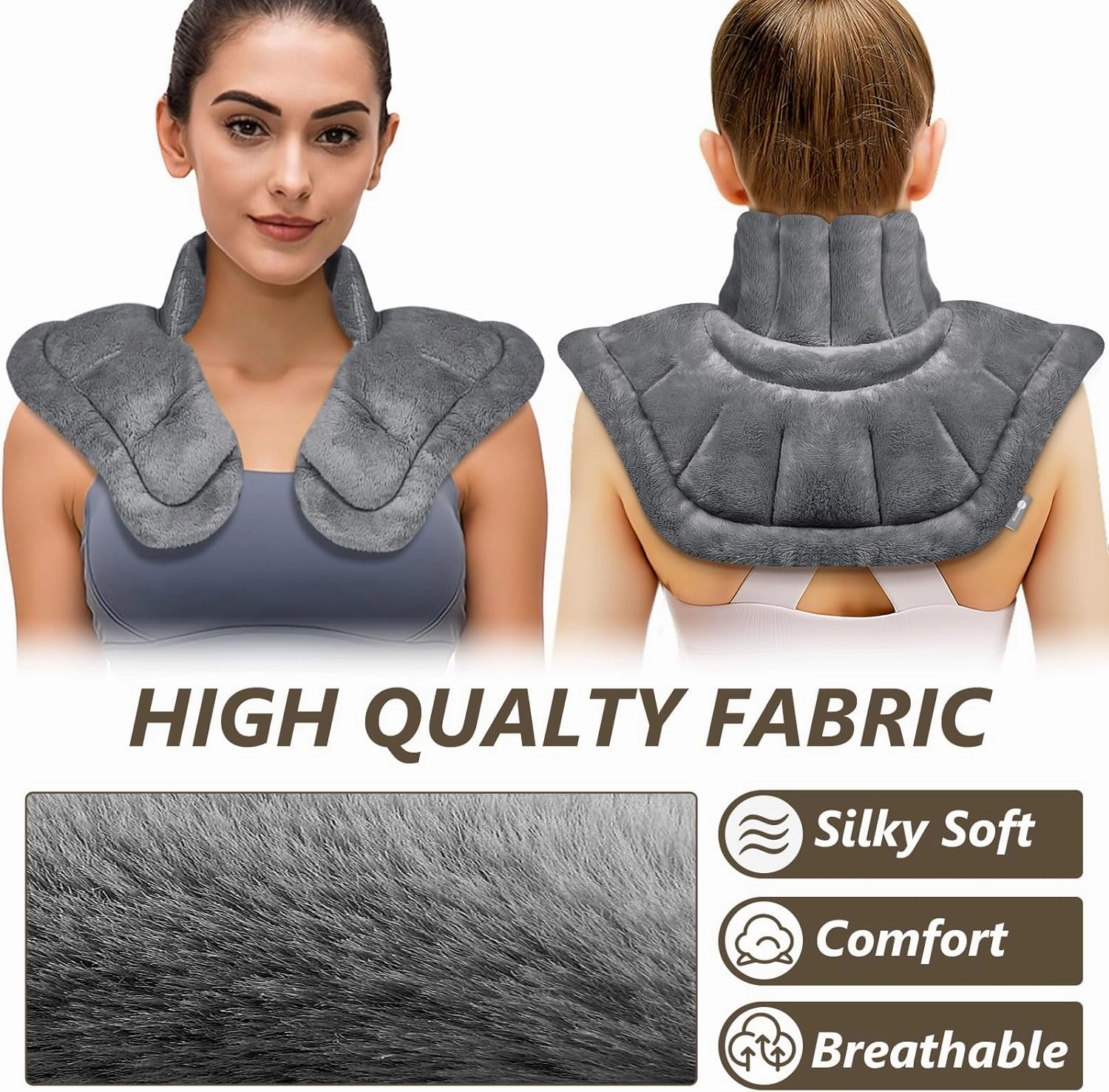 Microwave Heating Pad for Neck Shoulders and Back Pain Relief with Moist Heat, Weighted Microwavable Heated Neck Wrap Warmer, Uncented Gery