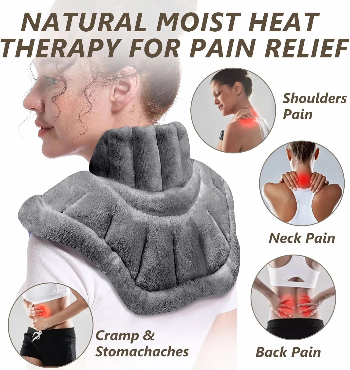 Microwave Heating Pad for Neck Shoulders and Back Pain Relief with Moist Heat, Weighted Microwavable Heated Neck Wrap Warmer, Uncented Gery