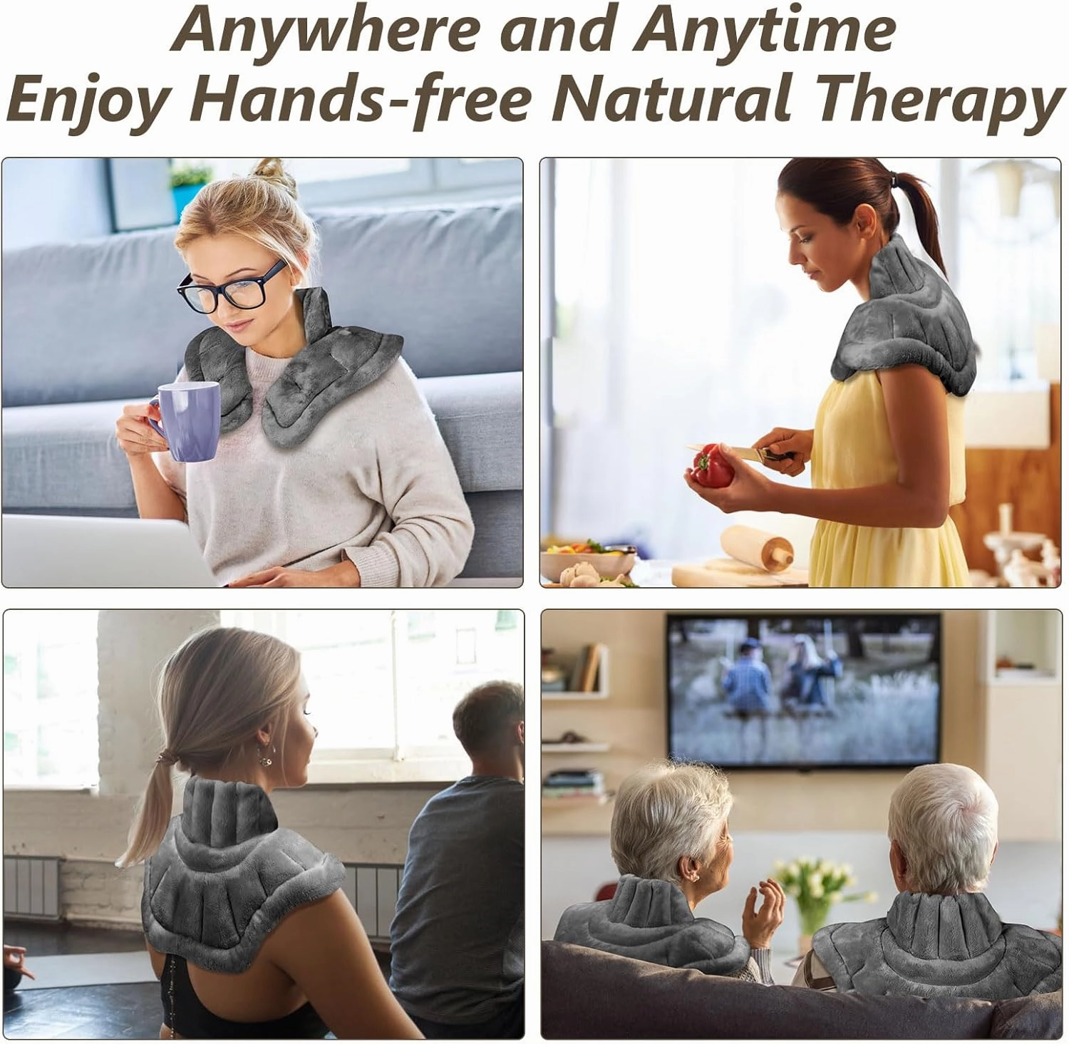Microwave Heating Pad for Neck Shoulders and Back Pain Relief with Moist Heat, Weighted Microwavable Heated Neck Wrap Warmer, Uncented Gery