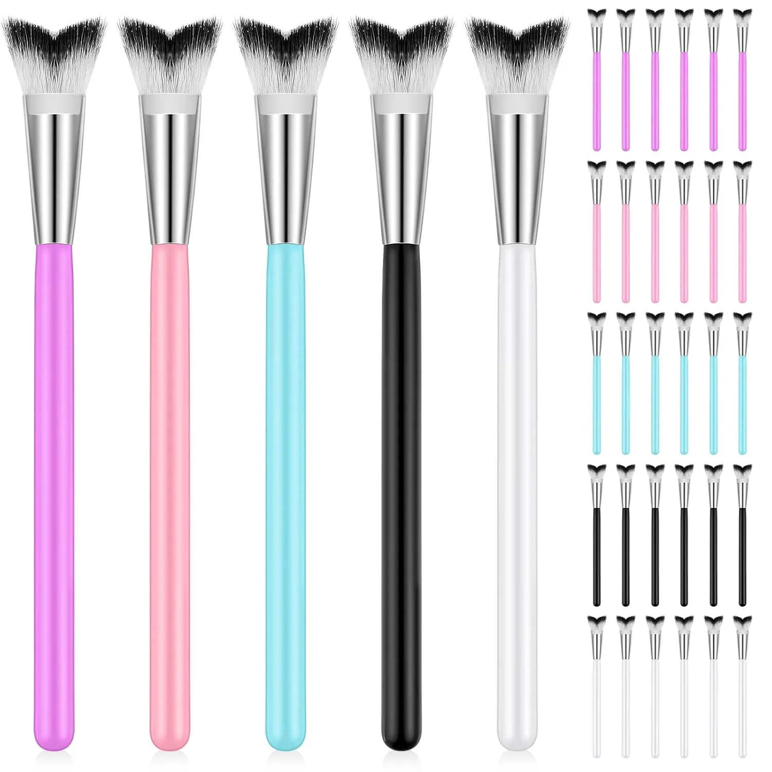 Mifoci 30 Pcs Curved Fluffy Lash Cleaning Brush Eyelash Extension Shampoo Brushes Swoop Eyelash Cleanser Brush Soft Makeup Removal Bath Tools for Home and Salon Use, 5 Colors