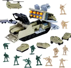 Military Armored Vehicle Toy Set, Army Men and Mini Army Toy Vehicles Trucks, Tank, Helicopter, Missile Launche Playset for Birthday Party Favors, Gift for Kids Boys