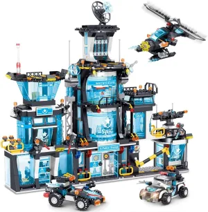 MindBox City Police Station Building Set with Police Car & Helicopter,1430pcs Building Block Toy for Boys 8-12