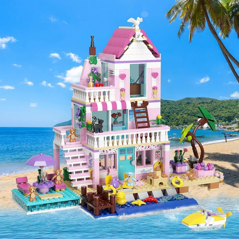MindBox Girls Seaside Villa Building Blocks,812pcs Beach House Building Toys for Kids Age 8 ，Mini Brick