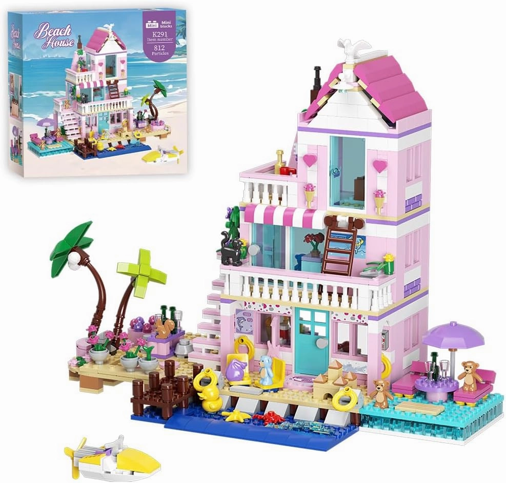 MindBox Girls Seaside Villa Building Blocks,812pcs Beach House Building Toys for Kids Age 8 ，Mini Brick