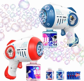 Minetom 2 Bubble Guns for Kids Toddlers with 2 Bottles Bubble Solution, 360-Degree Leak-Proof Design Bubble Blower for Party Favors, Summer Toy, Outdoors Activity