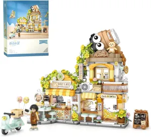 Mini City Shop Street View Building Blocks Model Set,Simulation Animals Architecture Collection Particle Construction Building Bricks Toy,Home Decoration (Bear Coffee Shop)