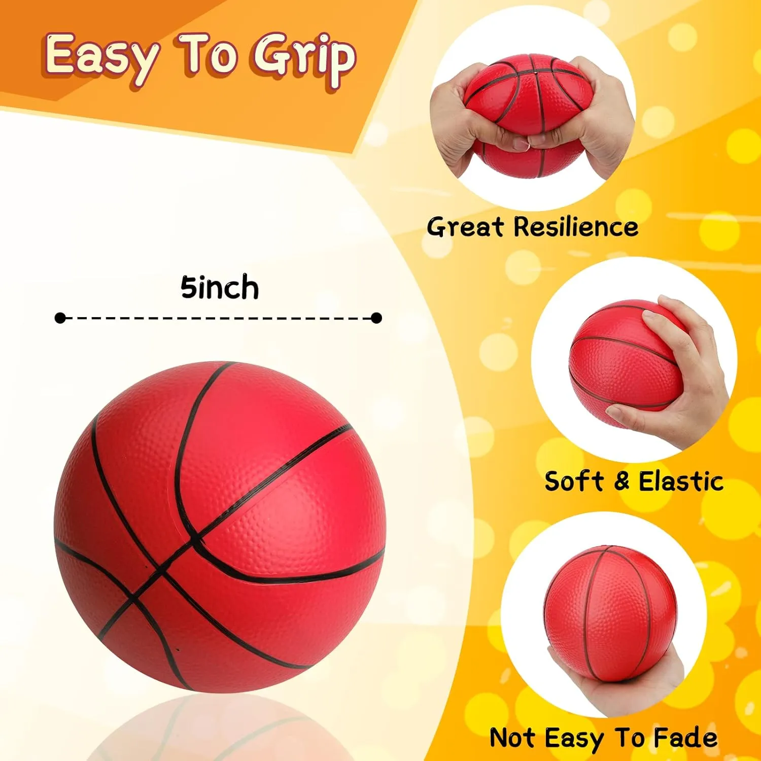 Mini Foam Basketball for Hoop, 5" Squeeze PU Balls for Over The Door Hoop, Replacement Balls for Kids Adults, Beach Indoor Outdoor Sport Game Gift Set 3 PCS (Rainbow)