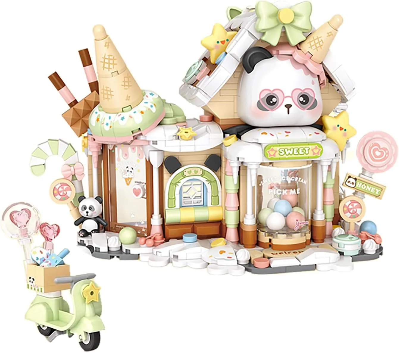 Mini Ice-Cream Store Building-Blocks Set- City Town Modular Ice Cream Shop House Model Construction Building Blocks Creator Collection Set 884 PCS for Adults