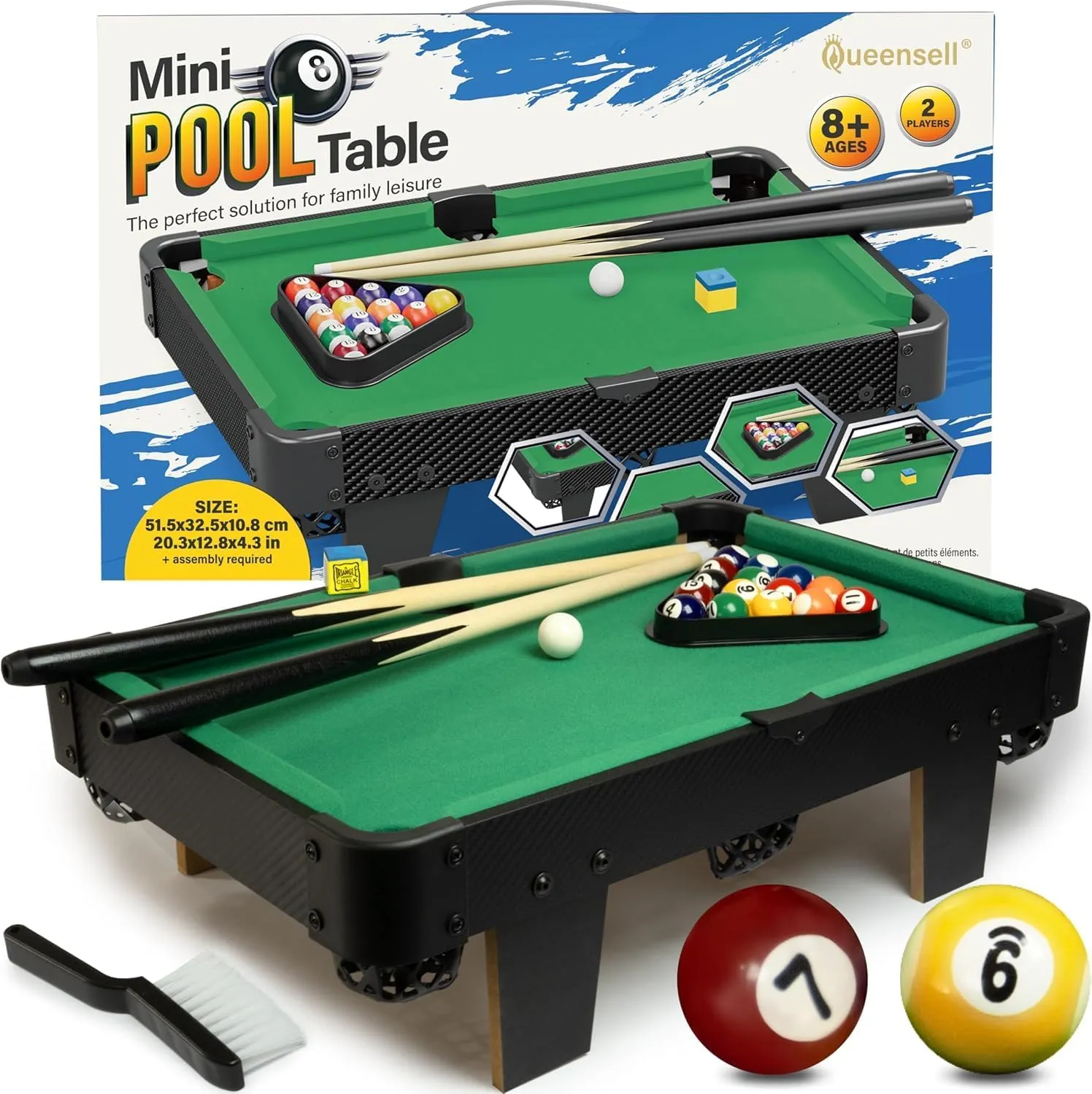 Mini Pool Table for Kids and Adults – 20-Inch Small Pool Table, Mini Billiards Table for Family Game Nights - Simple Assembly Required