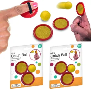 Miniature Pocket Catch Ball Set - Ball Game Set of 4 Finger Catchers and 2 Balls - Fun Catch Games For Kids, Indoor Games, Outdoor Games, Beach Games, Party Favors - Mini Toy for Home or Office Play