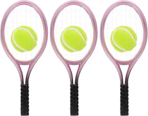 Miniatures 3 Sets of Mini Tennis Racket, Dollhouse Accessories 1:12, Mini Sports Tennis Racket and Ball Set for Mini Dollhouse Cake Topper Craft Decor Sweat Suit