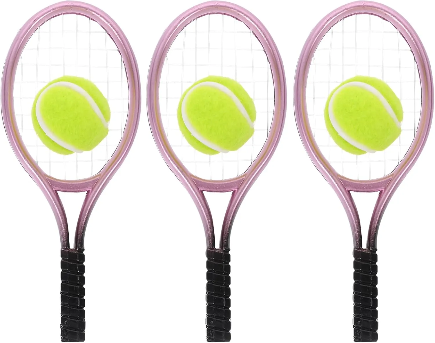 Miniatures 3 Sets of Mini Tennis Racket, Dollhouse Accessories 1:12, Mini Sports Tennis Racket and Ball Set for Mini Dollhouse Cake Topper Craft Decor Sweat Suit