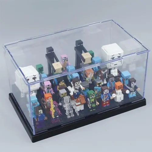 Minifigure Display Case for Action Figures Blocks, Dustproof Acrylic Display Box Storage with 3 Movable Steps for Collection Models Minifigures, Bricks Blocks Toys