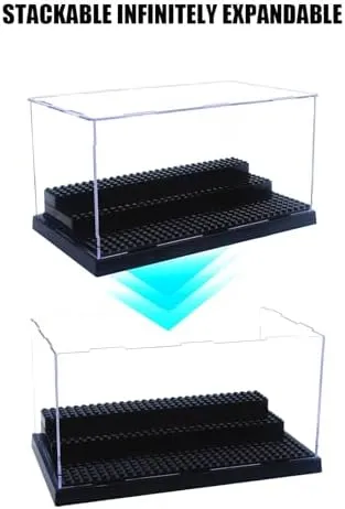 Minifigure Display Case for Action Figures Blocks, Dustproof Acrylic Display Box Storage with 3 Movable Steps for Collection Models Minifigures, Bricks Blocks Toys
