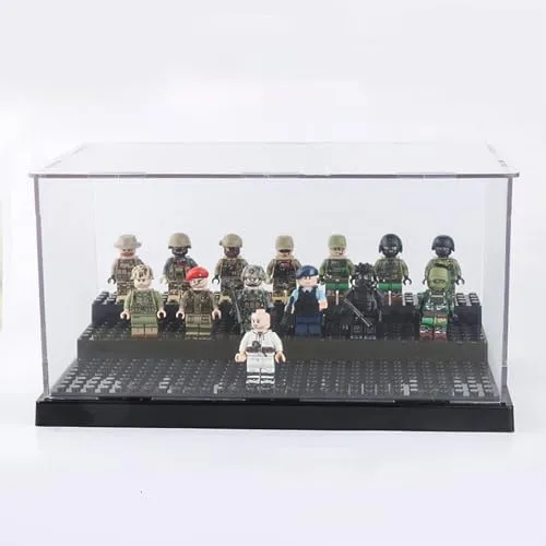 Minifigure Display Case for Action Figures Blocks, Dustproof Acrylic Display Box Storage with 3 Movable Steps for Collection Models Minifigures, Bricks Blocks Toys