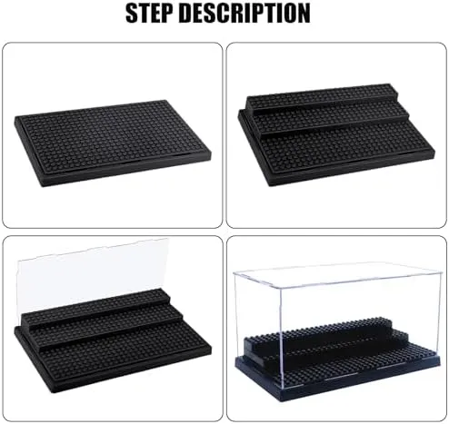 Minifigure Display Case for Action Figures Blocks, Dustproof Acrylic Display Box Storage with 3 Movable Steps for Collection Models Minifigures, Bricks Blocks Toys