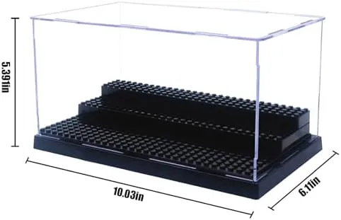 Minifigure Display Case for Action Figures Blocks, Dustproof Acrylic Display Box Storage with 3 Movable Steps for Collection Models Minifigures, Bricks Blocks Toys