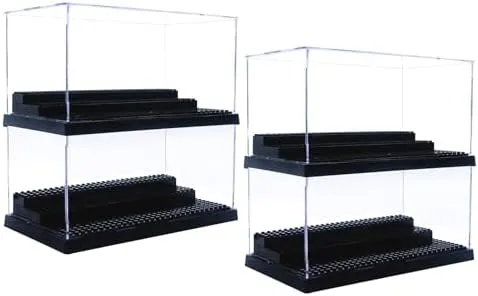 Minifigure Display Case for Action Figures Blocks, Dustproof Acrylic Display Box Storage with 3 Movable Steps for Collection Models Minifigures, Bricks Blocks Toys