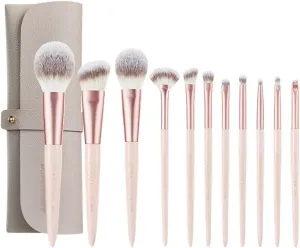 Misty Peach Long Pole Wooden Handle Makeup Brush Set Portable Soft Eye Brushes 11pcs Fiber Hair Makeup Brushes