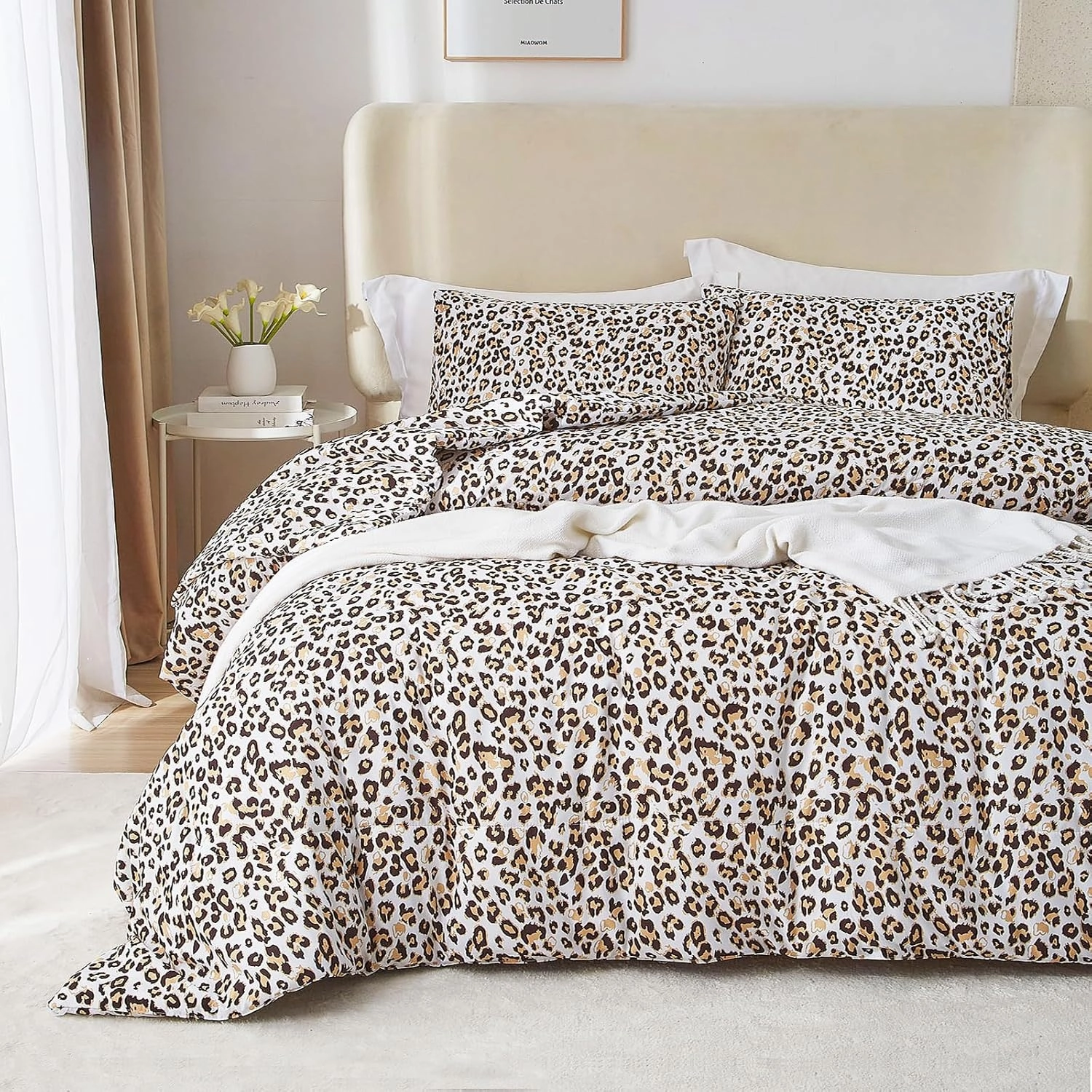 mixinni Black Brown Leopard Print Comforter Set Queen Size Women Ultra Soft Wildlife Animal Cheetah Print Comforter Men Abstract Bedding Set with 2 Pillowcases for All Seasons-Queen Size