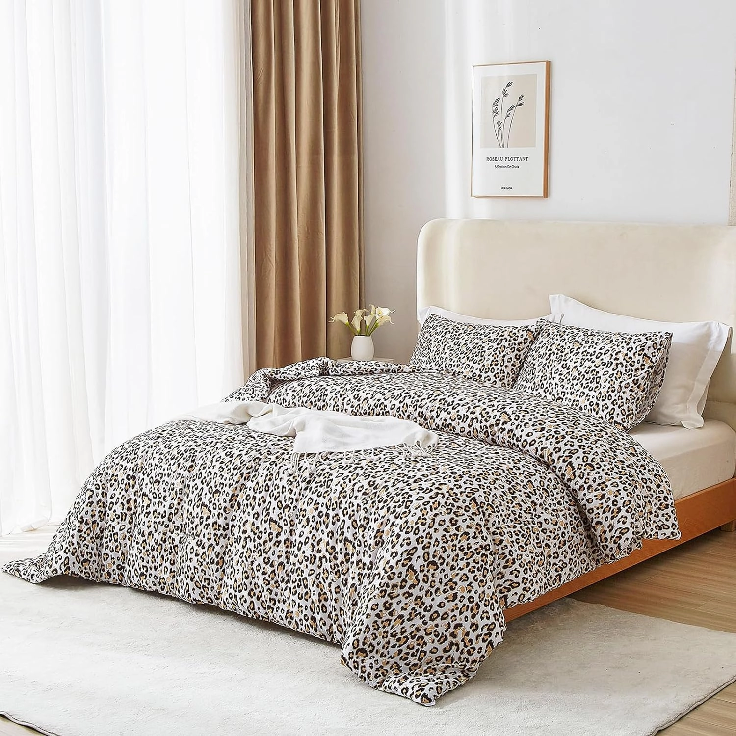 mixinni Black Brown Leopard Print Comforter Set Queen Size Women Ultra Soft Wildlife Animal Cheetah Print Comforter Men Abstract Bedding Set with 2 Pillowcases for All Seasons-Queen Size