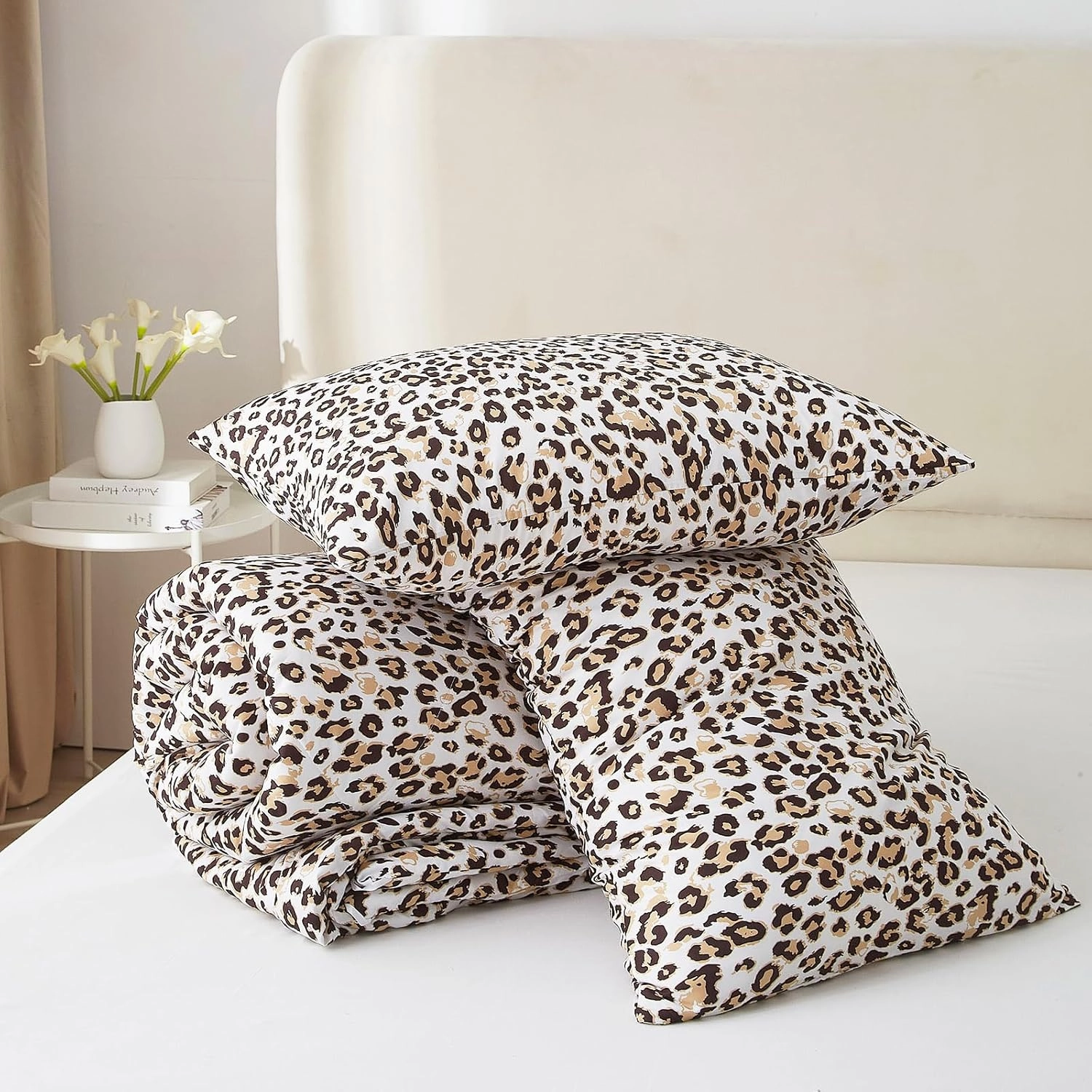 mixinni Black Brown Leopard Print Comforter Set Queen Size Women Ultra Soft Wildlife Animal Cheetah Print Comforter Men Abstract Bedding Set with 2 Pillowcases for All Seasons-Queen Size