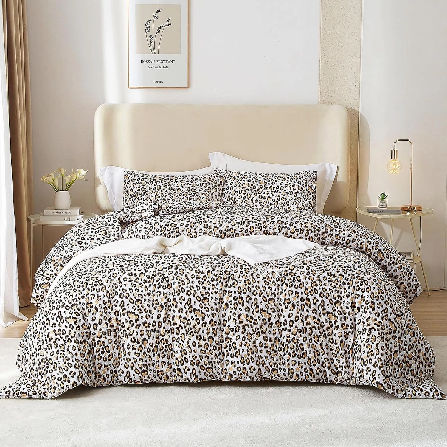 mixinni Black Brown Leopard Print Comforter Set Queen Size Women Ultra Soft Wildlife Animal Cheetah Print Comforter Men Abstract Bedding Set with 2 Pillowcases for All Seasons-Queen Size