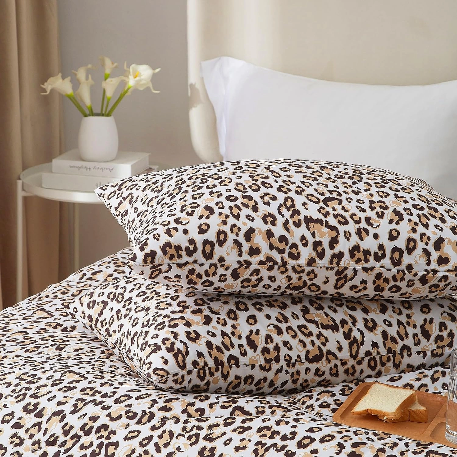 mixinni Black Brown Leopard Print Comforter Set Queen Size Women Ultra Soft Wildlife Animal Cheetah Print Comforter Men Abstract Bedding Set with 2 Pillowcases for All Seasons-Queen Size
