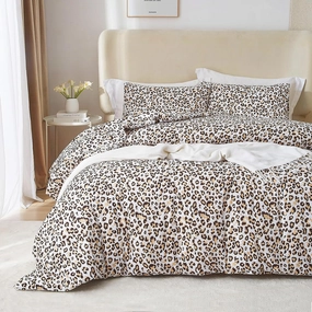 mixinni Black Brown Leopard Print Comforter Set Queen Size Women Ultra Soft Wildlife Animal Cheetah Print Comforter Men Abstract Bedding Set with 2 Pillowcases for All Seasons-Queen Size