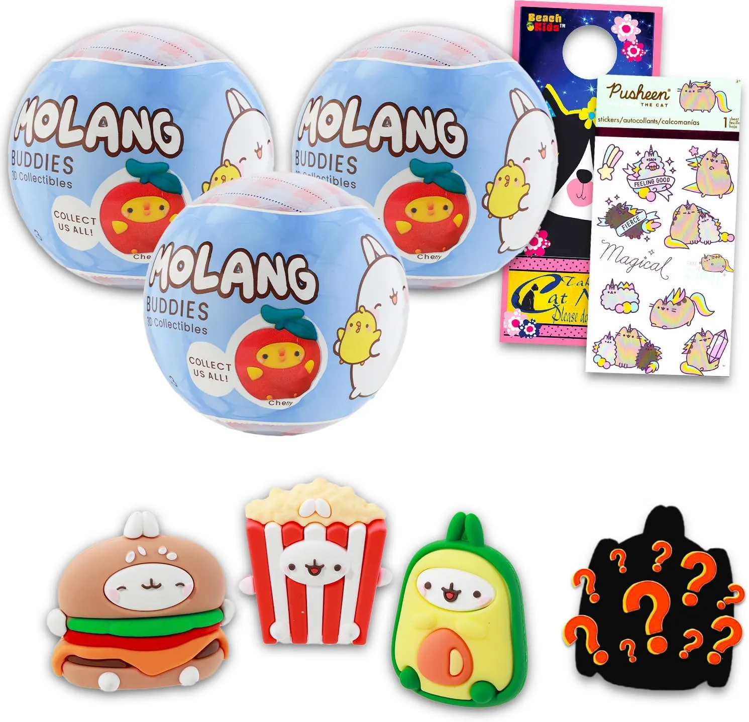 Molang Blind Ball Party Favors 3 Pack – Bundle with 3 Mini Figurine Blind Balls Plus Stickers, More | Molang Mystery Figure for Kids, Teens